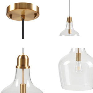 English Elm Bell Bell Shaped Glass Pendant Light Gold & Clear 13" Shade, 93" Drop, Iron Base, Modern Luxe B035P264532