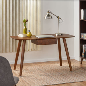 English Elm Christopher Knight Home® - Study Computer Desk 53" Walnut MDF Writing Table with Drawer, Figure-Eight Legs, Spacious Work Surface N770P323356D