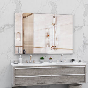 English Elm 60"x40" Oversized Modern Rectangle Mirror Silver Frame with Removable Tray, Aluminum HD Glass for Bath W708P297600