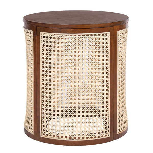 English Elm Christopher Knight Home® - 15.70" Round End Table with Imitation Rattan Weave, Compact Rubber Wood Nightstand for Cozy Spaces Dark Brown N770P281695D
