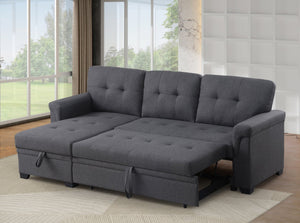 English Elm Convertible L-shaped Sectional Sofa with Hidden Storage and Linen Fabric Sleeper B102S00099