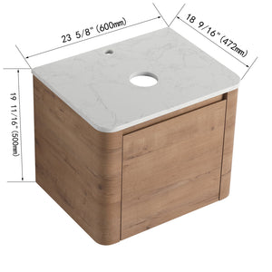English Elm 24'' Wall-Mounted Bathroom Vanity with Soft-Close Door, Rounded Edges, Plywood Build, Space-Saving Design Imitative Oak W999P348976