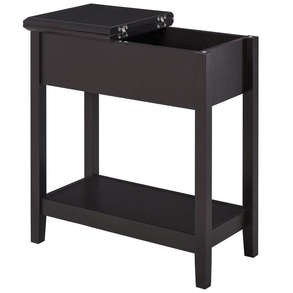 English Elm HOMCOM Narrow End Table with Flip-Top Storage Cabinet & Bottom Shelf, Retro Dark Coffee, Slim 23.5" W2225P217459