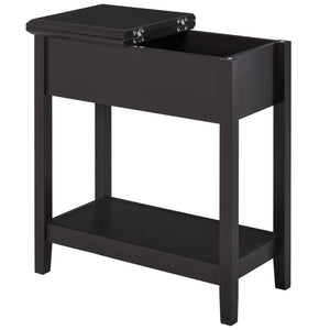English Elm HOMCOM Narrow End Table with Flip-Top Storage Cabinet & Bottom Shelf, Retro Dark Coffee, Slim 23.5" W2225P217459