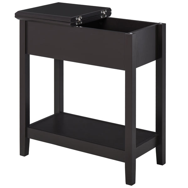 English Elm HOMCOM Narrow End Table with Flip-Top Storage Cabinet & Bottom Shelf, Retro Dark Coffee, Slim 23.5" W2225P217459
