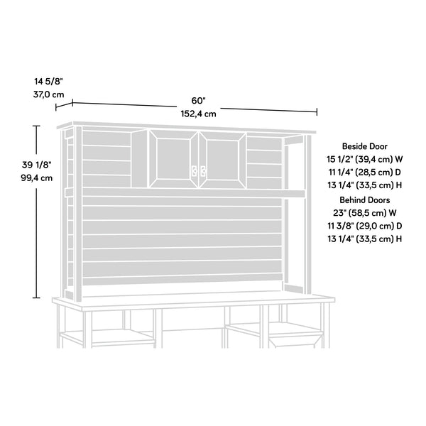 English Elm Hutch, White finish - Compact Engineered Wood Storage with Double-Door Cabinet, Open Shelves, Bead Board Detailing B356P367847