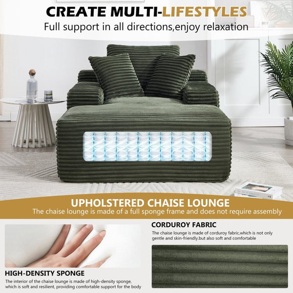 English Elm 67" Oversized Corduroy Chaise Lounge Sofa with Wide Armrests and Convertible Sleeper Design W1803P354231