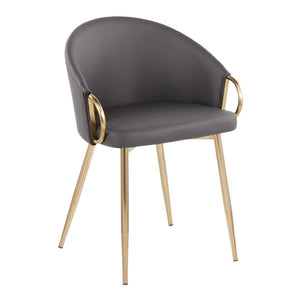 English Elm Chair with Silver Metal Frame and Padded Faux Leather Seat for Modern Dining Spaces Grey+Gold B202P471296