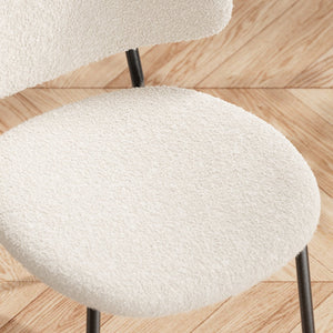 English Elm Set of 4 Upholstered PU Leather Dining Chairs with Curved Backrest and Slim Metal Legs for Stylish Homes Ivory White W3010P291310