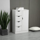 English Elm Homcom Freestanding Storage Cabinet, Bathroom Floor Cabinet With 4 Drawers and Door, White Wood Grain