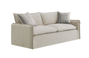 English Elm Upendo Beige Linen Sofa with Feather-Down Cushions, Removable Covers & 2 Toss Pillows — Elegant Comfort B2726P253205