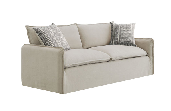 English Elm Upendo Beige Linen Sofa with Feather-Down Cushions, Removable Covers & 2 Toss Pillows — Elegant Comfort B2726P253205