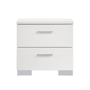English Elm 2-drawer White High Gloss Nightstand with Chrome Handles & Base, Modern Luxe Storage for Bedrooms B016P254558