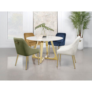 English Elm Imani White Marble Round Dining Table with Gold Stainless Steel Geometric Base B062S01552