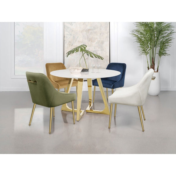 English Elm Imani White Marble Round Dining Table with Gold Stainless Steel Geometric Base B062S01552