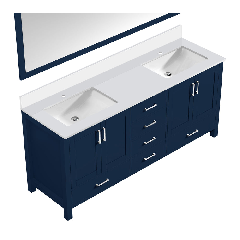 English Elm Navy Double Bath Vanity 80" W x 22" D with White Quartz Top, Soft-Close Drawers, 30" Mirrors, Ample Storage B2731S00845