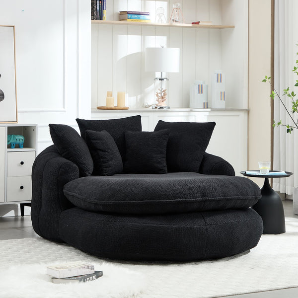 English Elm Oversized Memory Foam Chenille Bean Bag Sofa with Ergonomic Back Support, 3 Large & 2 Small Pillows Black W395P359415
