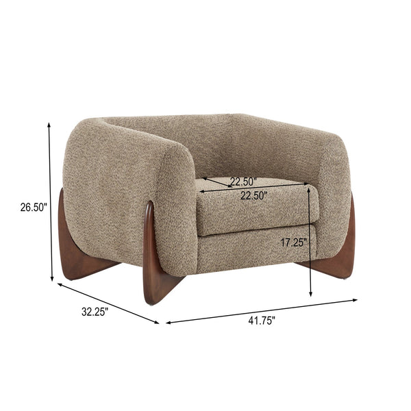 English Elm Christopher Knight Home® - Modern Upholstered Round Arm Accent Chair with Velvet Finish, Elegant Curved Back and Three Legs Design Light Brown 39.5 L x 32.5 W x 23.25 H N776P216196D