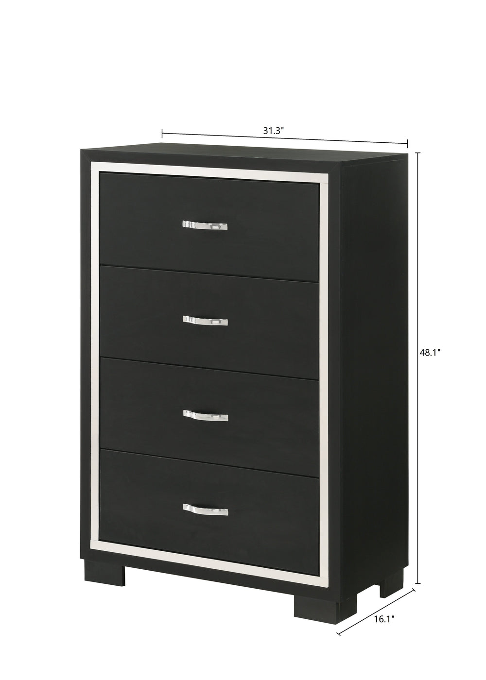 English Elm Modern Sleek 4-Drawer Bedroom Chest with Metal Handles, Contemporary Wooden Dresser for Storage and Style Black 34.02 L x 18.39 W x 47.72 H B2741P371619