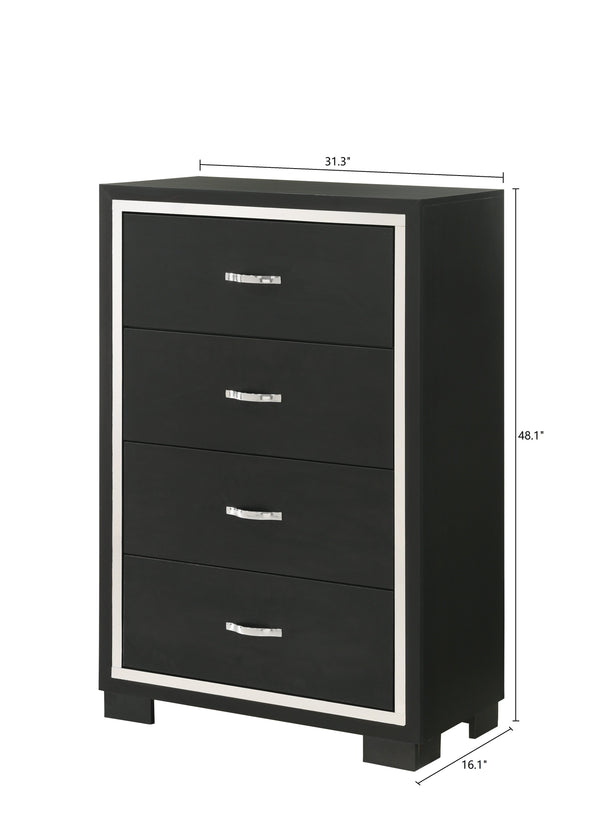 English Elm Modern Sleek 4-Drawer Bedroom Chest with Metal Handles, Contemporary Wooden Dresser for Storage and Style Black 34.02 L x 18.39 W x 47.72 H B2741P371619