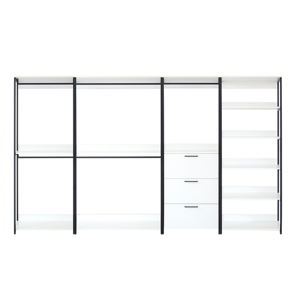 English Elm Fiona 143" W White Freestanding 4-Tower Walk-In Closet System — 8 Shelves, Eco Wood + Powder Metal Frame B040S00086