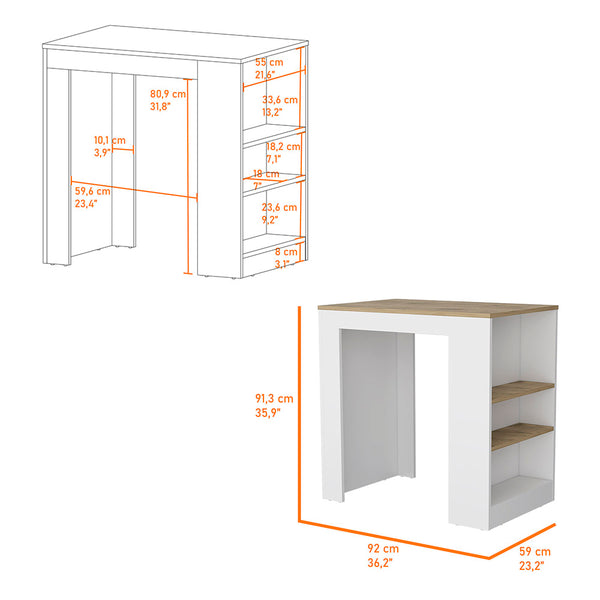 English Elm Harlan Kitchen Island Counter Height White/Macadamia with 23.2"x36.2" Top and 3 Open Side Shelves B128P148714
