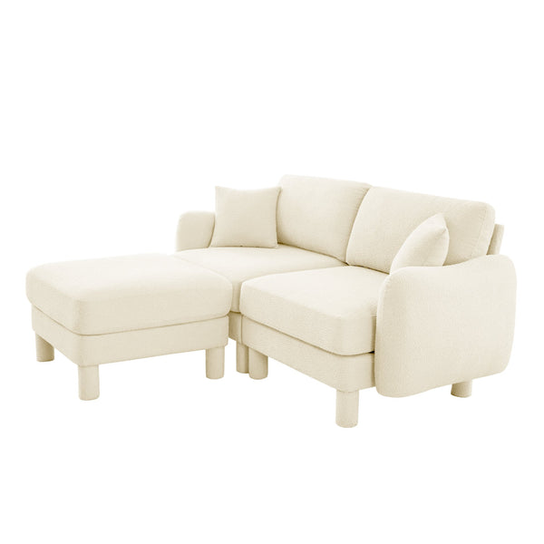 English Elm Boucle 2-Seater Loveseat Sofa With Stylish Shell Armrests & Removable Ottoman For Modern Living W3041S00275