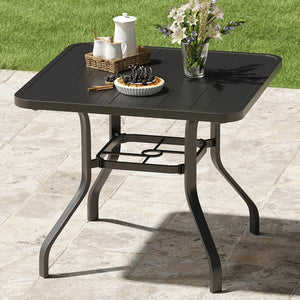 English Elm Patio Square Steel Dining Table Slatted Top Umbrella Ready Seats Four Outdoor T3623P434177