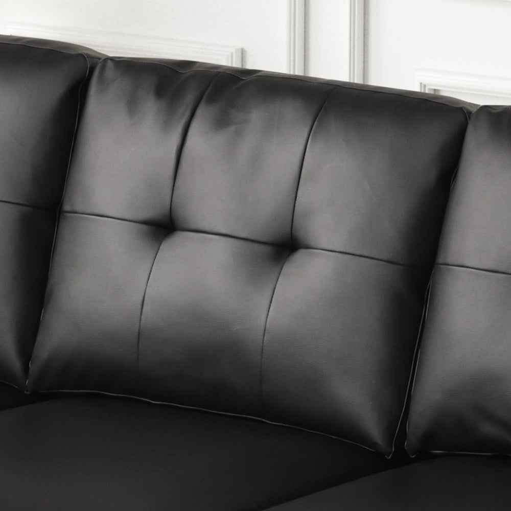 English Elm PVC Reversible Sectional Sofa Chaise with LED Lights, Tufted Cushions, Nailhead Trim & Pillows - Black B016P406048