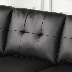 English Elm PVC Reversible Sectional Sofa Chaise with LED Lights, Tufted Cushions, Nailhead Trim & Pillows - Black B016P406048
