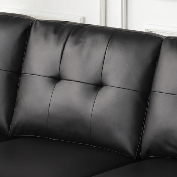 English Elm PVC Reversible Sectional Sofa Chaise with LED Lights, Tufted Cushions, Nailhead Trim & Pillows - Black B016P406048