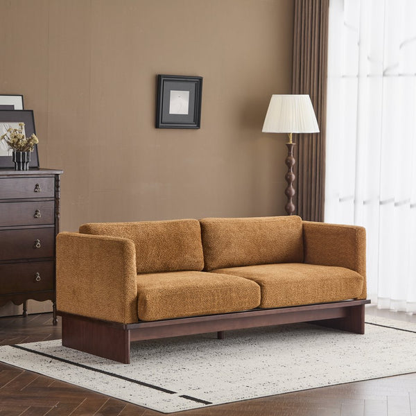 English Elm Christopher Knight Home® - 77 Modern 3-Seater Boucle Sofa with Solid Walnut Base, Square-Arm Design, Durable Breathable Fabric Camel N773IS00033N