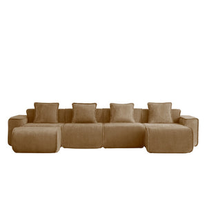 English Elm Streamlined Modular U-shape Sectional Velvet Sofa with Cloud Comfort and Movable Ottomans Brown W3041S00377