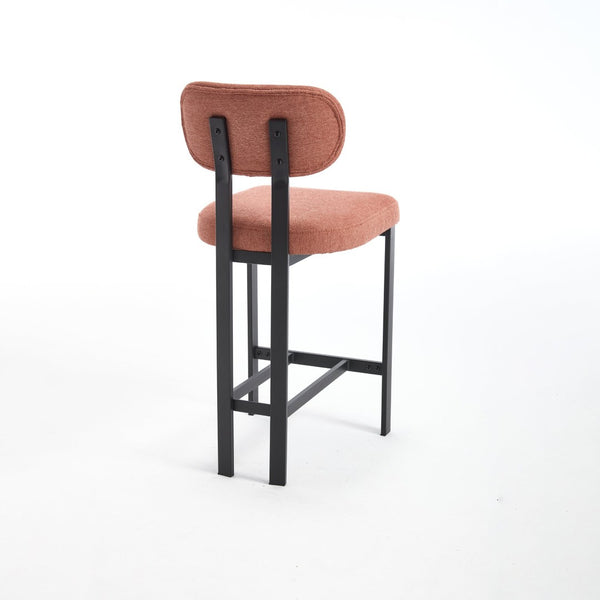English Elm Bar Stools Set of 2 Upholstered Fabric Seat with Foam Cushion Black Metal Legs Orange W3244P310203
