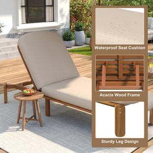 English Elm Outdoor Acacia Wood Chaise Lounge Reclining Patio Chair with Cushion for Poolside Brown N719P445623D