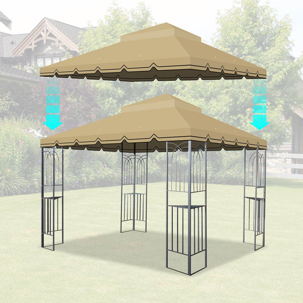 English Elm 10X10 Ft Outdoor Patio Gazebo Replacement Canopy - Durable Double-Tiered Tan Roof For Perfect Shade W419P198363