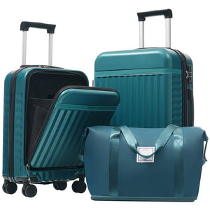English Elm Front Access Hardside 3 Piece Travel Set with Usb Port Spinner Wheels and Tsa Lock Dark Green N732P326130F