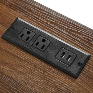 English Elm K&K 53.7" Farmhouse Kitchen Island with Drop Leaf, Sliding Barn Doors, Built-In Power & Wheels Black N707P170347B