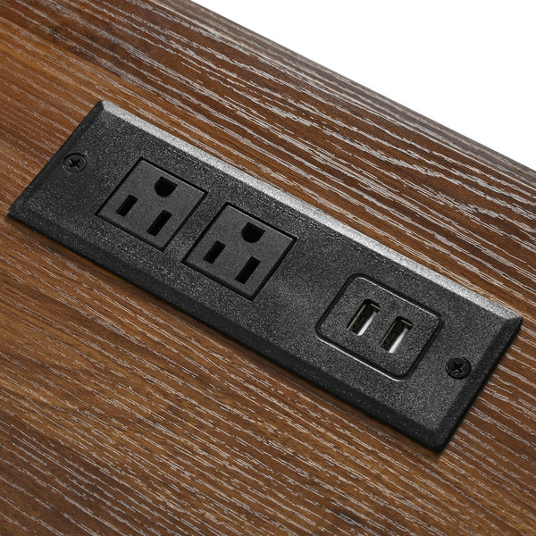 English Elm K&K 53.7" Farmhouse Kitchen Island with Drop Leaf, Sliding Barn Doors, Built-In Power & Wheels Black N707P170347B