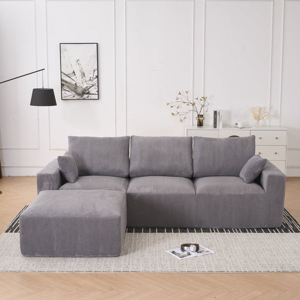 English Elm Boneless U-Shaped Modular Cloud Couch Sofa - Cozy Grey Corduroy Sleeper, No Assembly Needed! W3401S00009