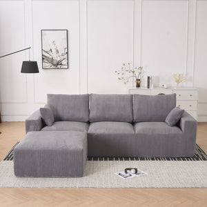 English Elm Boneless U-Shaped Modular Cloud Couch Sofa - 113" Grey Corduroy Sleeper With No Assembly Needed W3401S00003