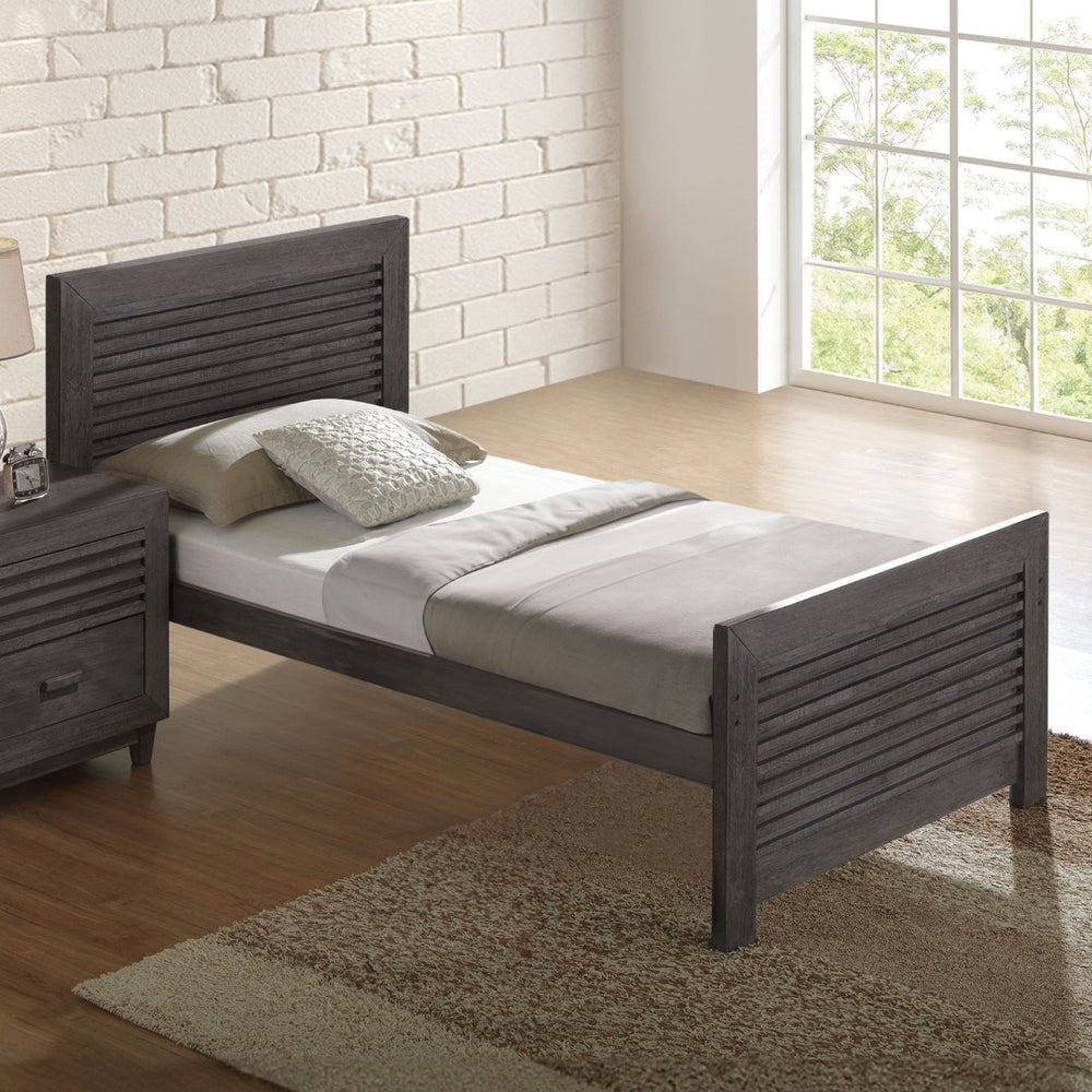 English Elm Transitional Twin Bed Solid Hardwood Slatted Panel Headboard Charcoal Finish Bedroom B2741S00760