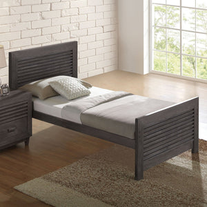 English Elm Transitional Twin Bed Solid Hardwood Slatted Panel Headboard Charcoal Finish Bedroom B2741S00760