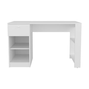 English Elm Menlo Desk in White — Compact Engineered Wood Office Desk with Drawer & Open Shelves for Organized Workspaces B092P254747