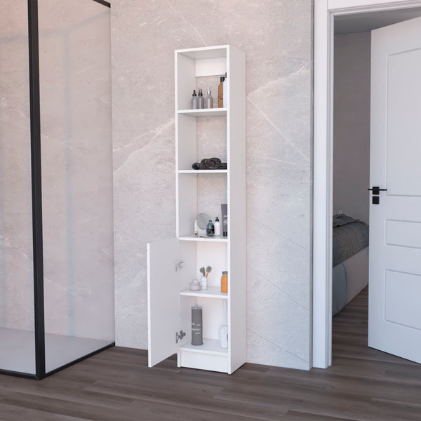 English Elm Brenda Tall Linen Cabinet for Bathroom — Slim 70.87" Storage Tower with 1 Door, Hidden & Open Shelves, Modern Design White 46.07 L x 18.9 W x 5.12 H B128P189936