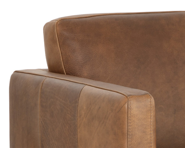 Sunpan Karmelo Armchair - Timeless Italian Design in Luxurious Aniline Leather with Solid Beech Wood Legs Cognac Leather