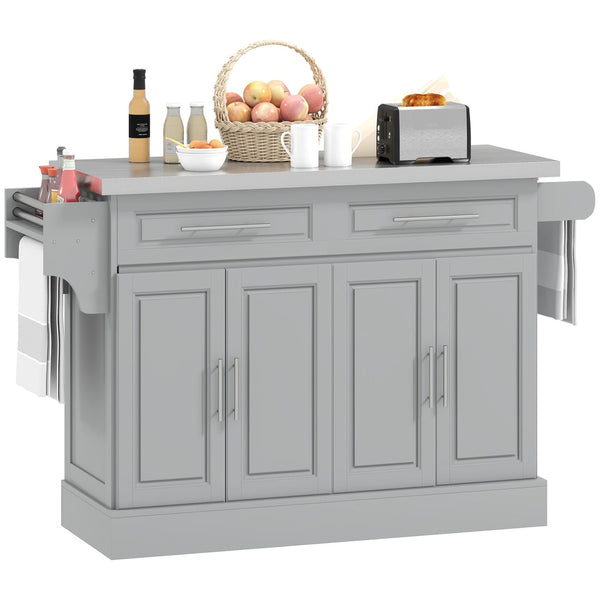English Elm Kitchen Rolling Island Cart with Stainless Steel Top Spice Knife and Towel Storage T3971S00053