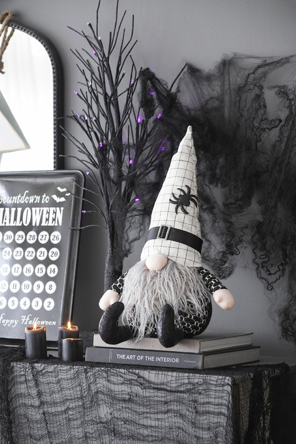 English Elm Set Of 2 Handcrafted Fabric Sitting Gnomes With White Spider Hat For Charming Halloween Decor W2078P237605-GIGA