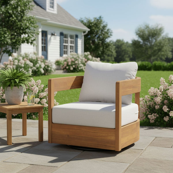 English Elm Telluride Outdoor Acacia Wood Swivel Club Chair Coastal Patio Seating Teak+ Beige N775P304793T