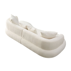 English Elm 102.36 Mid Century Curved Sectional Sofa — Plush Bouclé Upholstery, 4-Seat Compact Living Room Comfort White W2582S00151